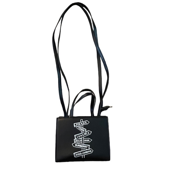 BLACK MINI PURSE/TOTE BAG WITH LONG SHOULDER STRAP - Picture 1 of 8